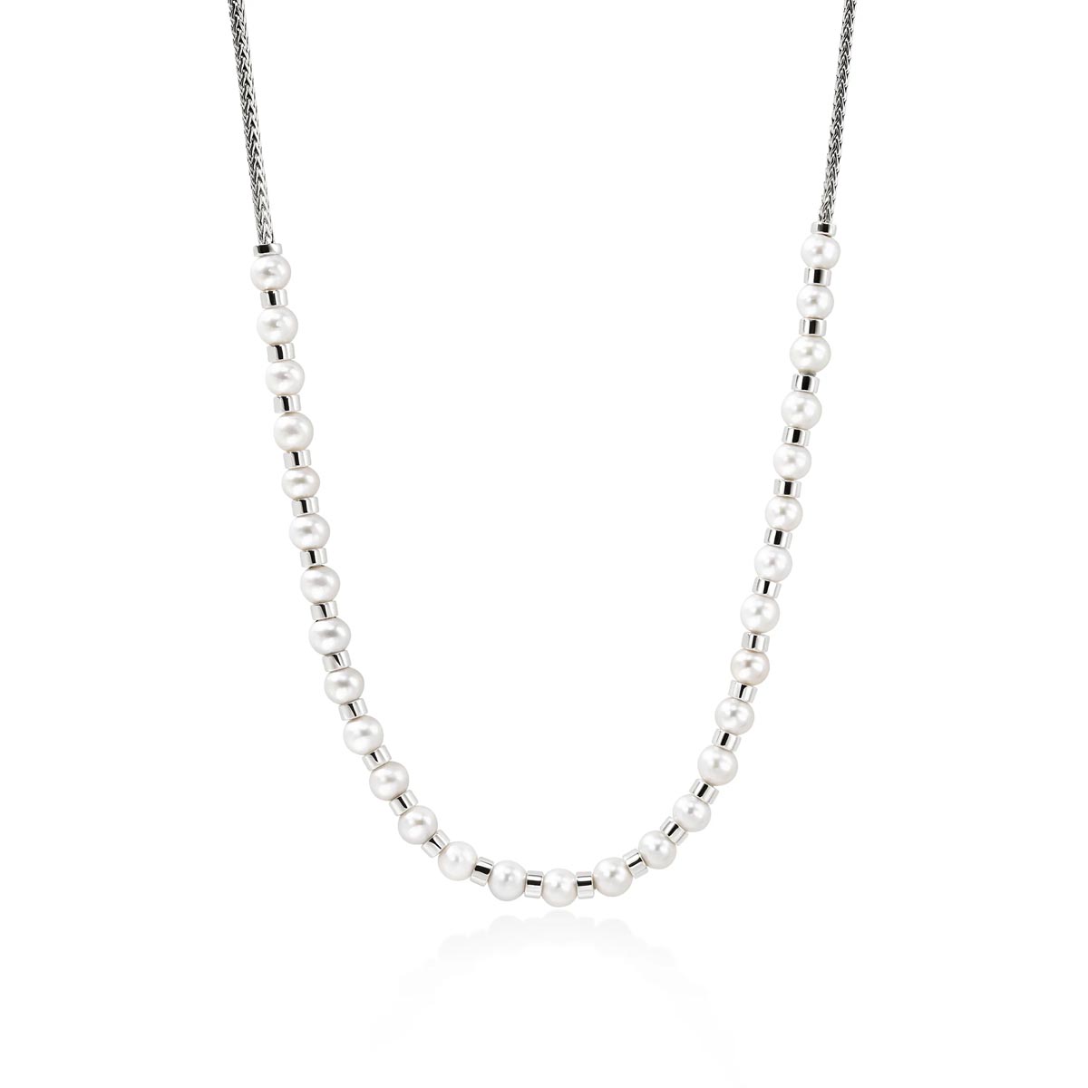 John Hardy Essentials Mini Chain Cultured Freshwater Pearl Necklace in Sterling Silver (5.5-6mm pearls)