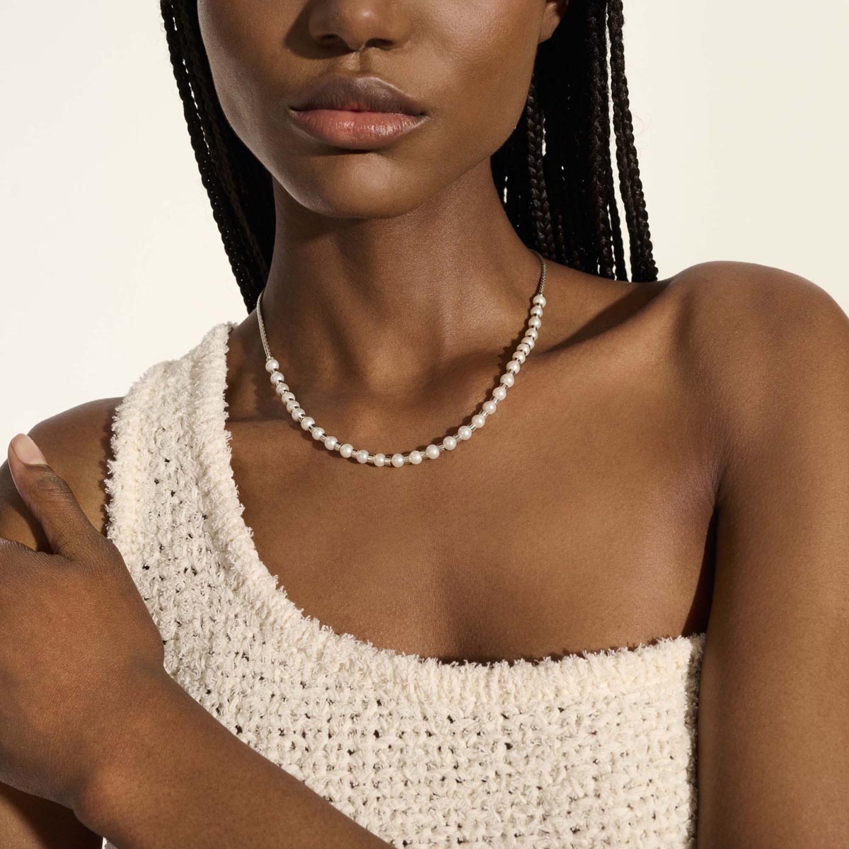John Hardy Essentials Mini Chain Cultured Freshwater Pearl Necklace in Sterling Silver (5.5-6mm pearls)