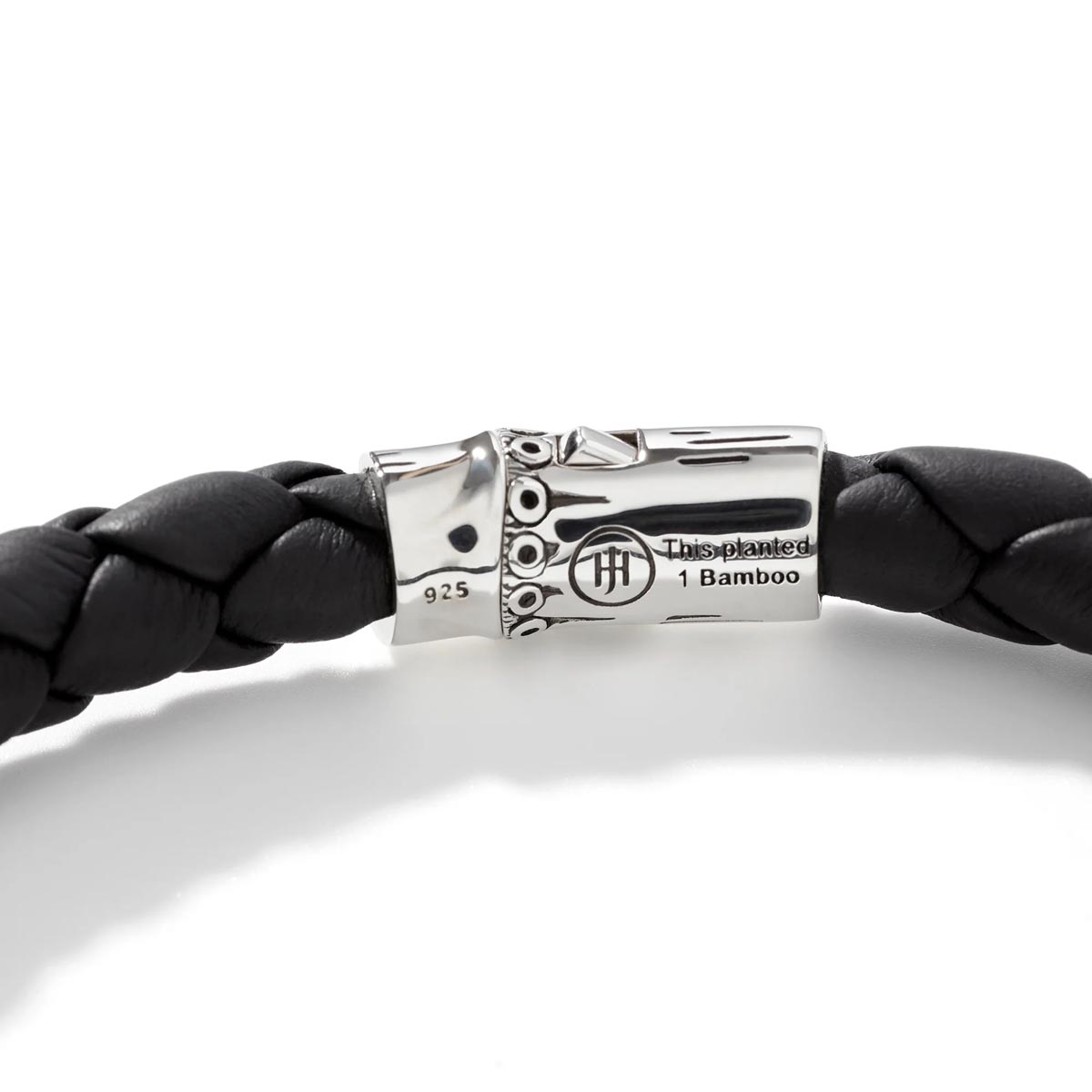 John Hardy Mens Bamboo Black Woven Leather Bracelet in Sterling Silver