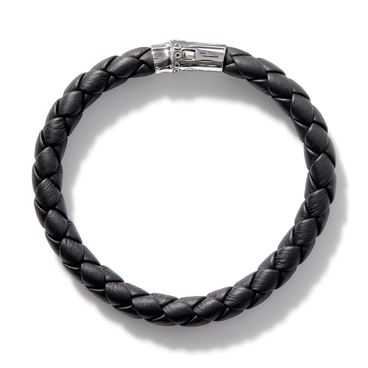 John Hardy Mens Bamboo Black Woven Leather Bracelet in Sterling Silver