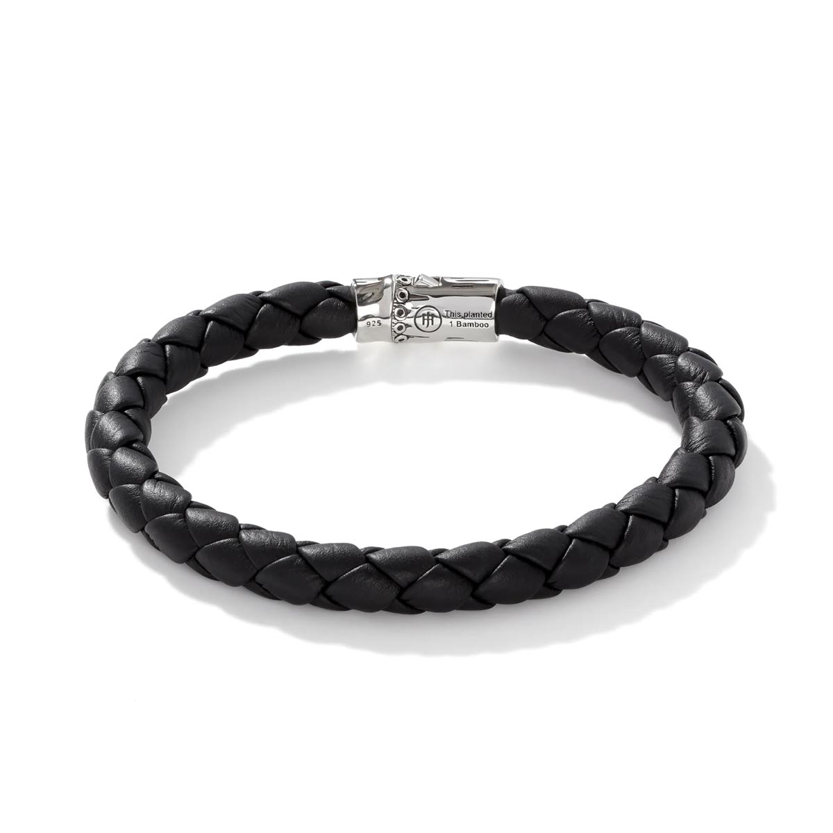 John Hardy Mens Bamboo Black Woven Leather Bracelet in Sterling Silver