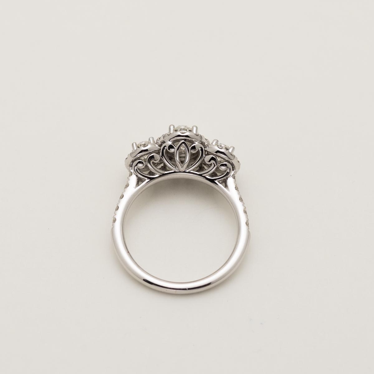 Oval Diamond Three Stone Halo Engagement Ring in 14kt White Gold (2ct tw)