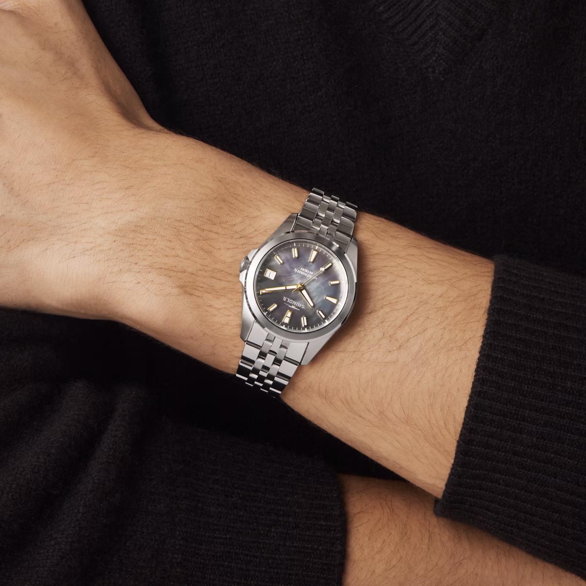 Shinola Circadian Monster 36mm Watch with Black Mother of Pearl Dial and Stainless Steel Bracelet (automatic movement)
