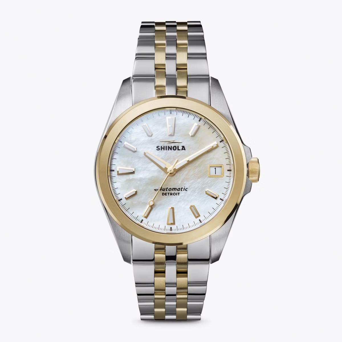 Shinola Circadian Monster 36mm Watch with Mother of Pearl Dial and Two Toned Stainless Steel Bracelet (automatic movement)