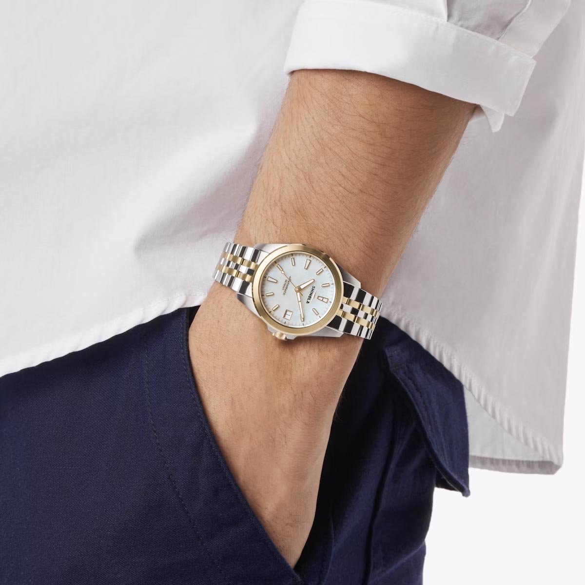 Shinola Circadian Monster 36mm Watch with Mother of Pearl Dial and Two Toned Stainless Steel Bracelet (automatic movement)