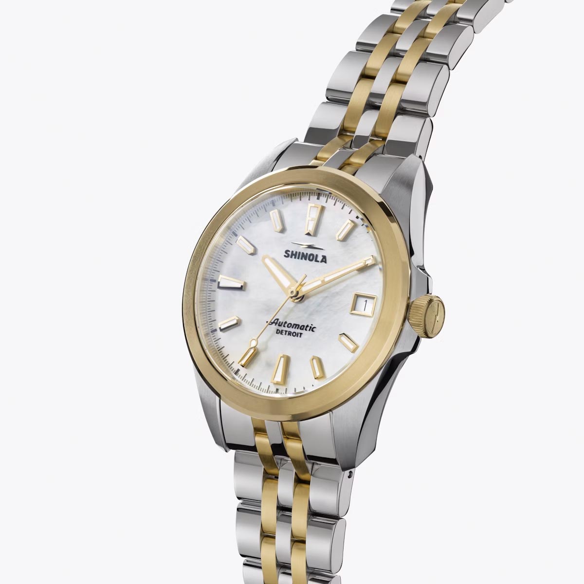 Shinola Circadian Monster 36mm Watch with Mother of Pearl Dial and Two Toned Stainless Steel Bracelet (automatic movement)