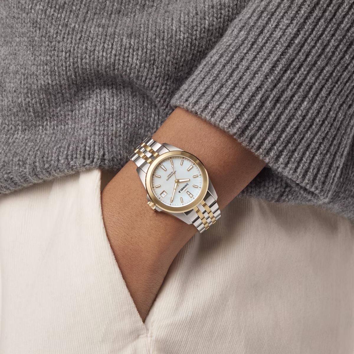 Shinola Circadian Monster 36mm Watch with Mother of Pearl Dial and Two Toned Stainless Steel Bracelet (automatic movement)