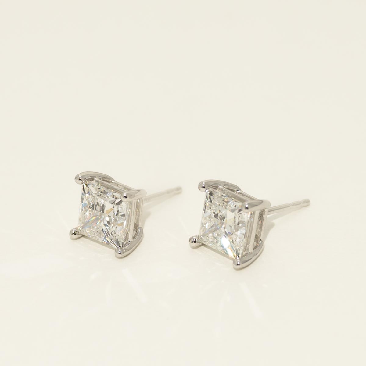 Lab Grown Princess Cut Diamond Stud Earrings in 14kt White Gold (4ct tw)
