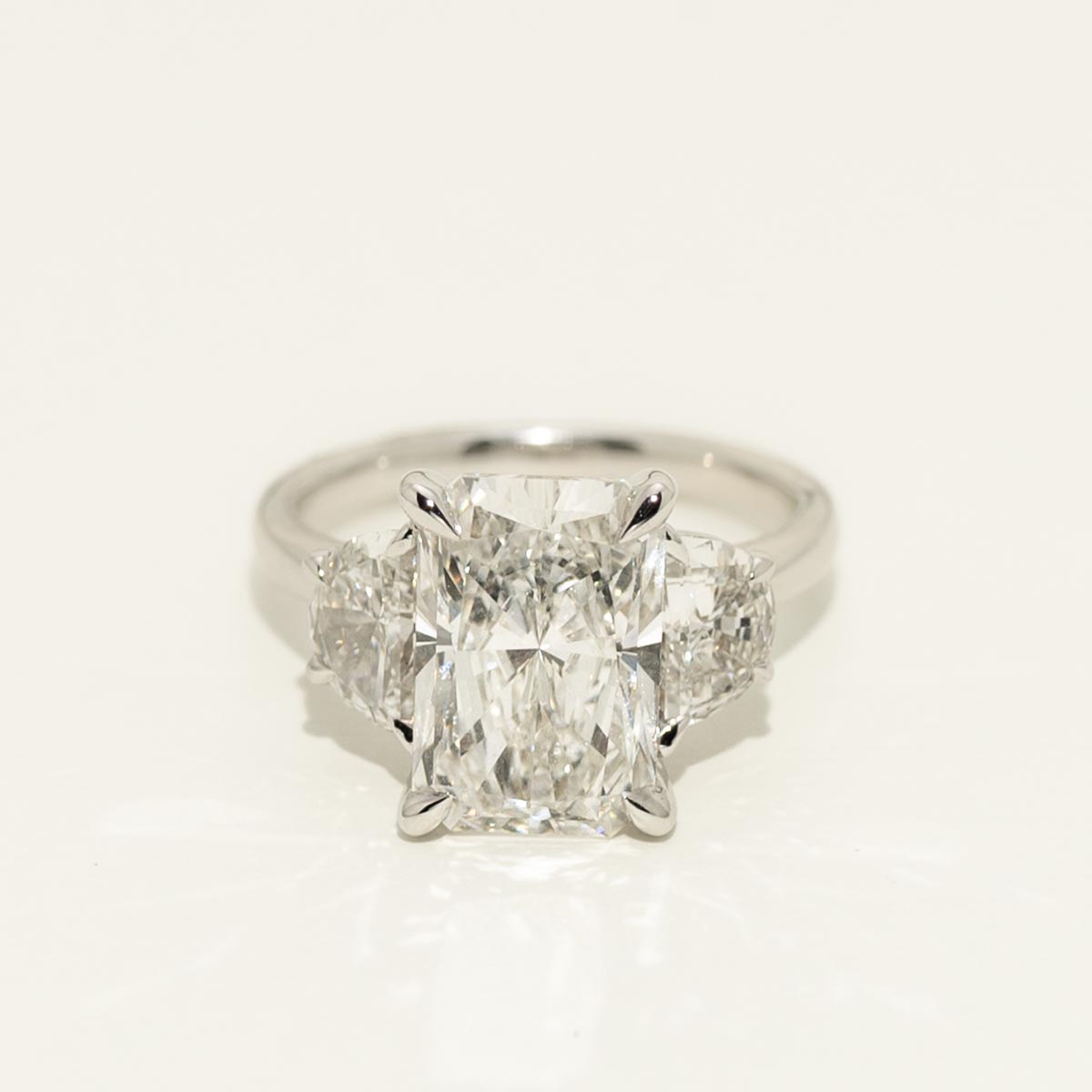 Lab Grown Radiant Cut Diamond Three Stone Engagement Ring in 14kt White Gold (6ct tw)