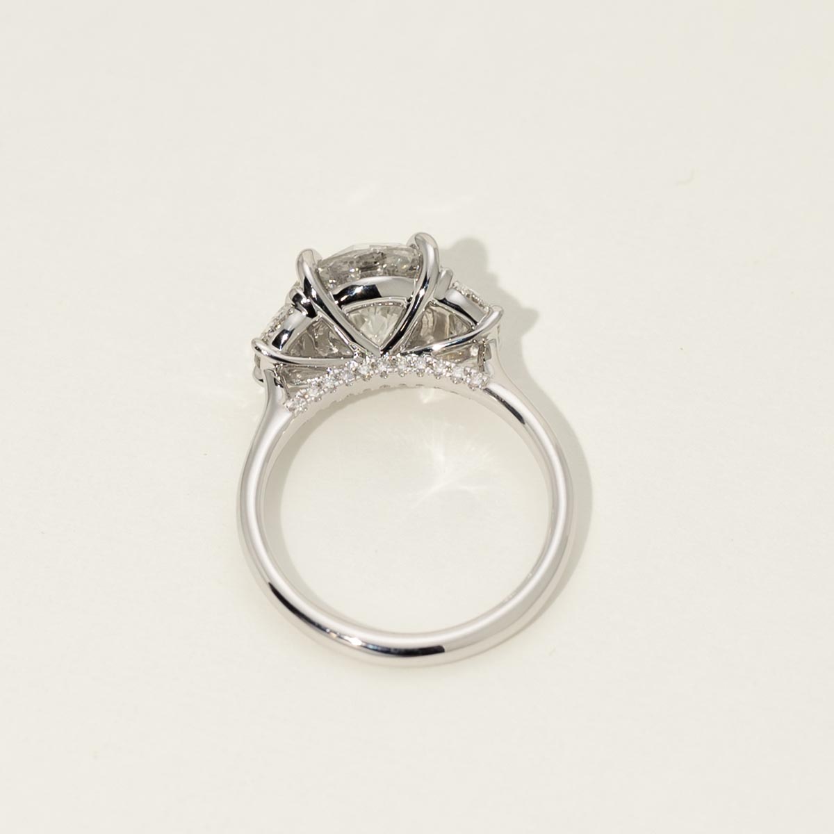 Lab Grown Round and Trapezoid Diamond Three Stone Engagement Ring in 14kt White Gold (4 1/3ct tw)