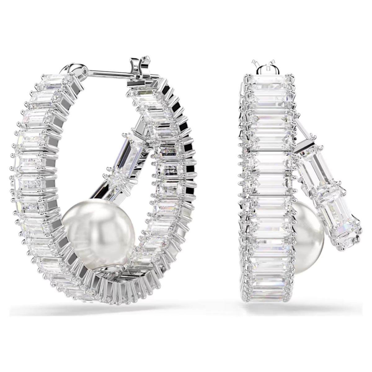 Swarovski Ariana Grande Baguette Crystal Hoop Earrings with Crystal Pearls
