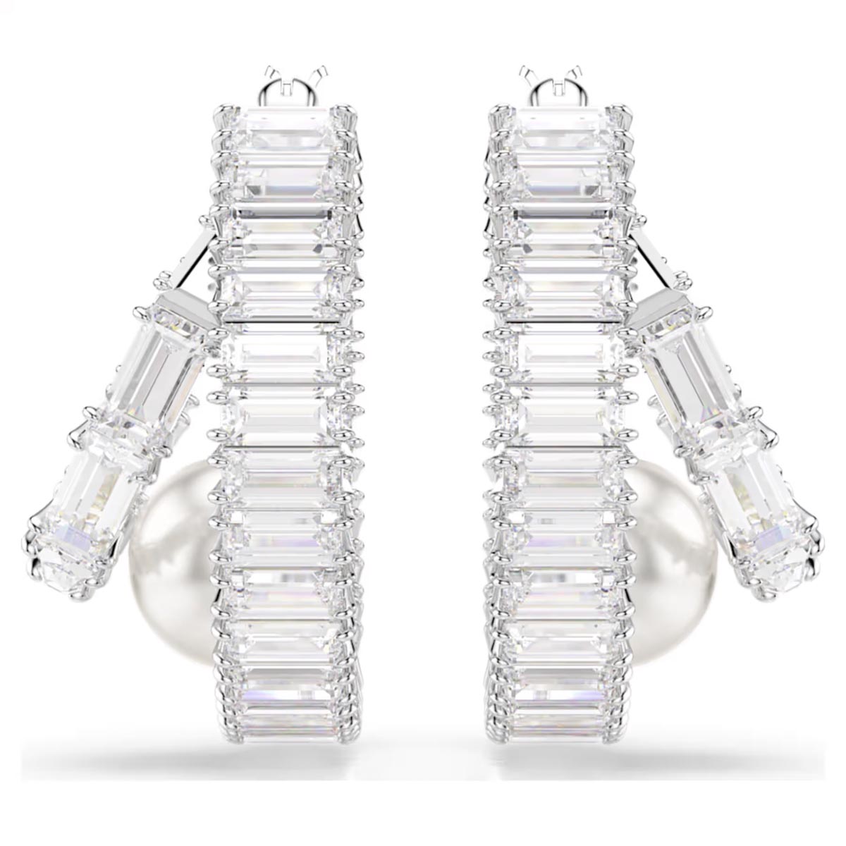 Swarovski Ariana Grande Baguette Crystal Hoop Earrings with Crystal Pearls