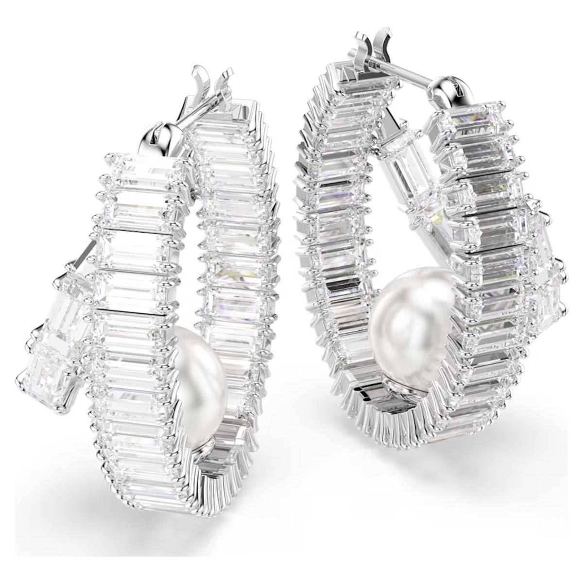 Swarovski Ariana Grande Baguette Crystal Hoop Earrings with Crystal Pearls