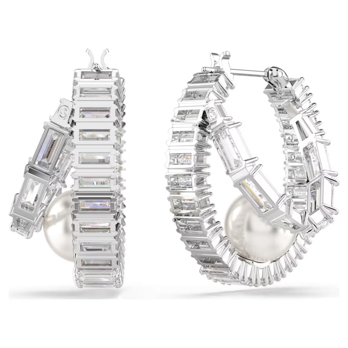 Swarovski Ariana Grande Baguette Crystal Hoop Earrings with Crystal Pearls