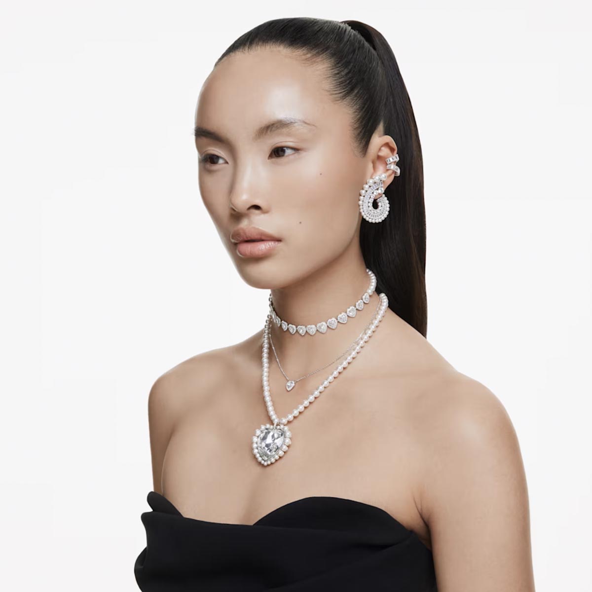 Swarovski Ariana Grande Baguette Crystal Hoop Earrings with Crystal Pearls