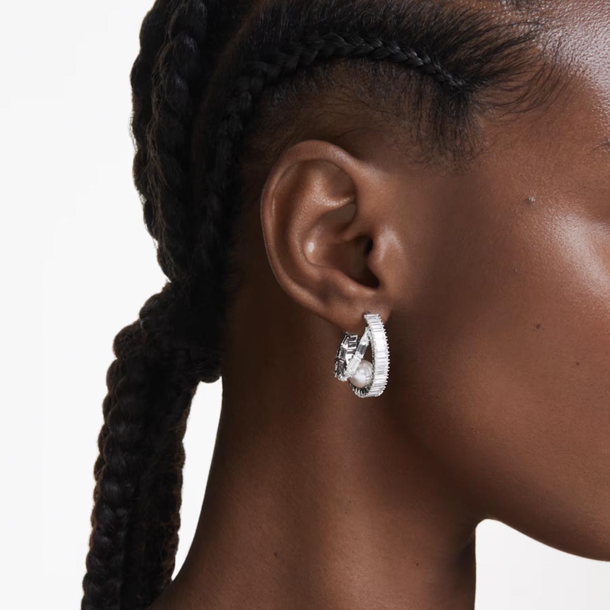 Swarovski Ariana Grande Baguette Crystal Hoop Earrings with Crystal Pearls