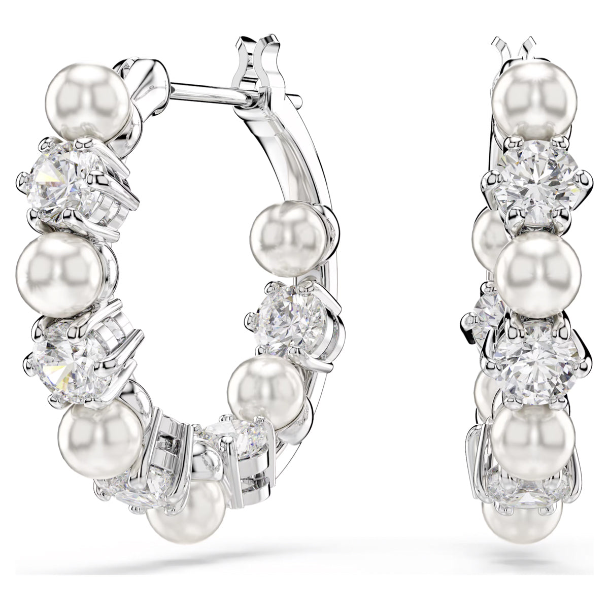 Swarovski Matrix Crystal Hoop Earrings with Crystal Pearls