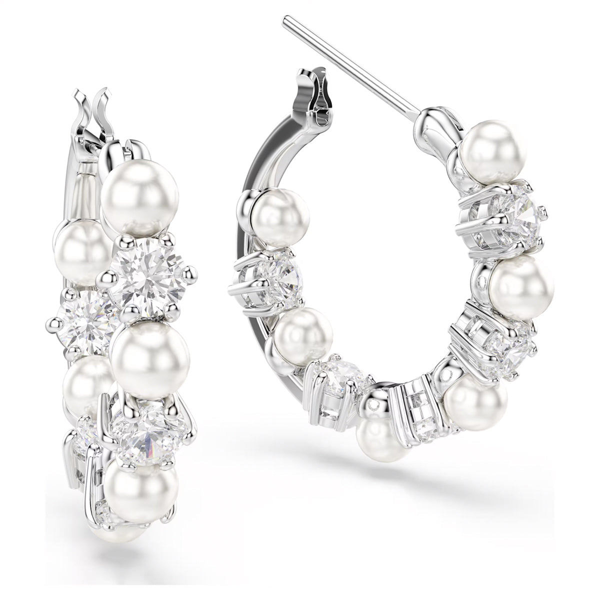 Swarovski Matrix Crystal Hoop Earrings with Crystal Pearls