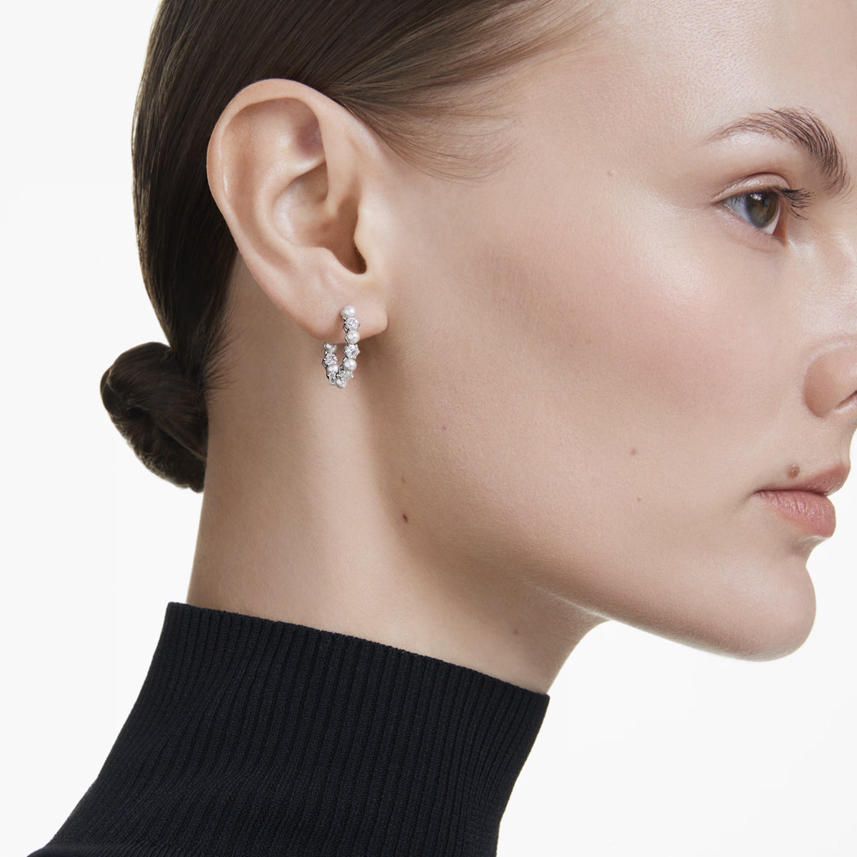 Swarovski Matrix Crystal Hoop Earrings with Crystal Pearls