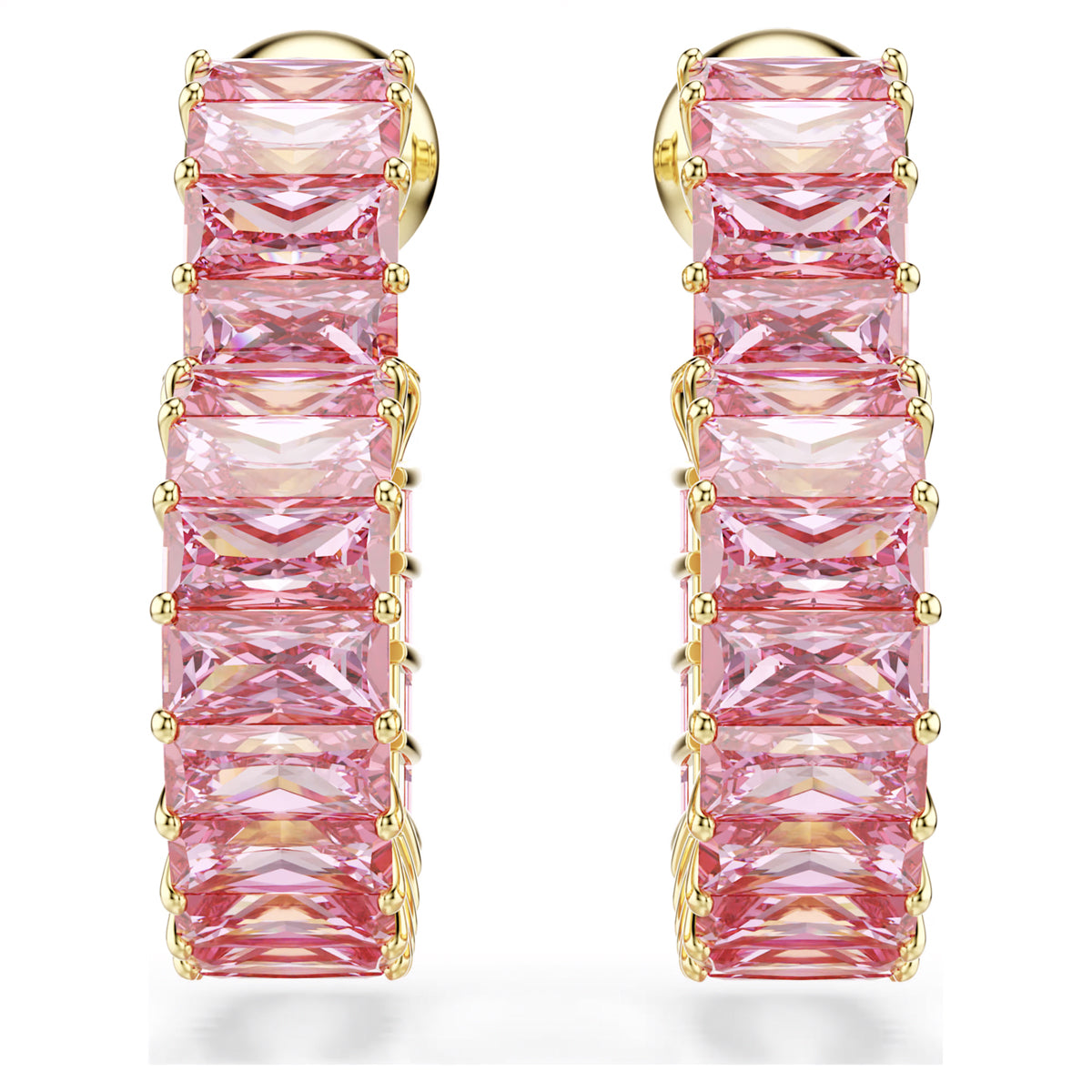 Swarovski Matrix Pink Crystal Heart Hoop Earrings in Yellow Tone Plate