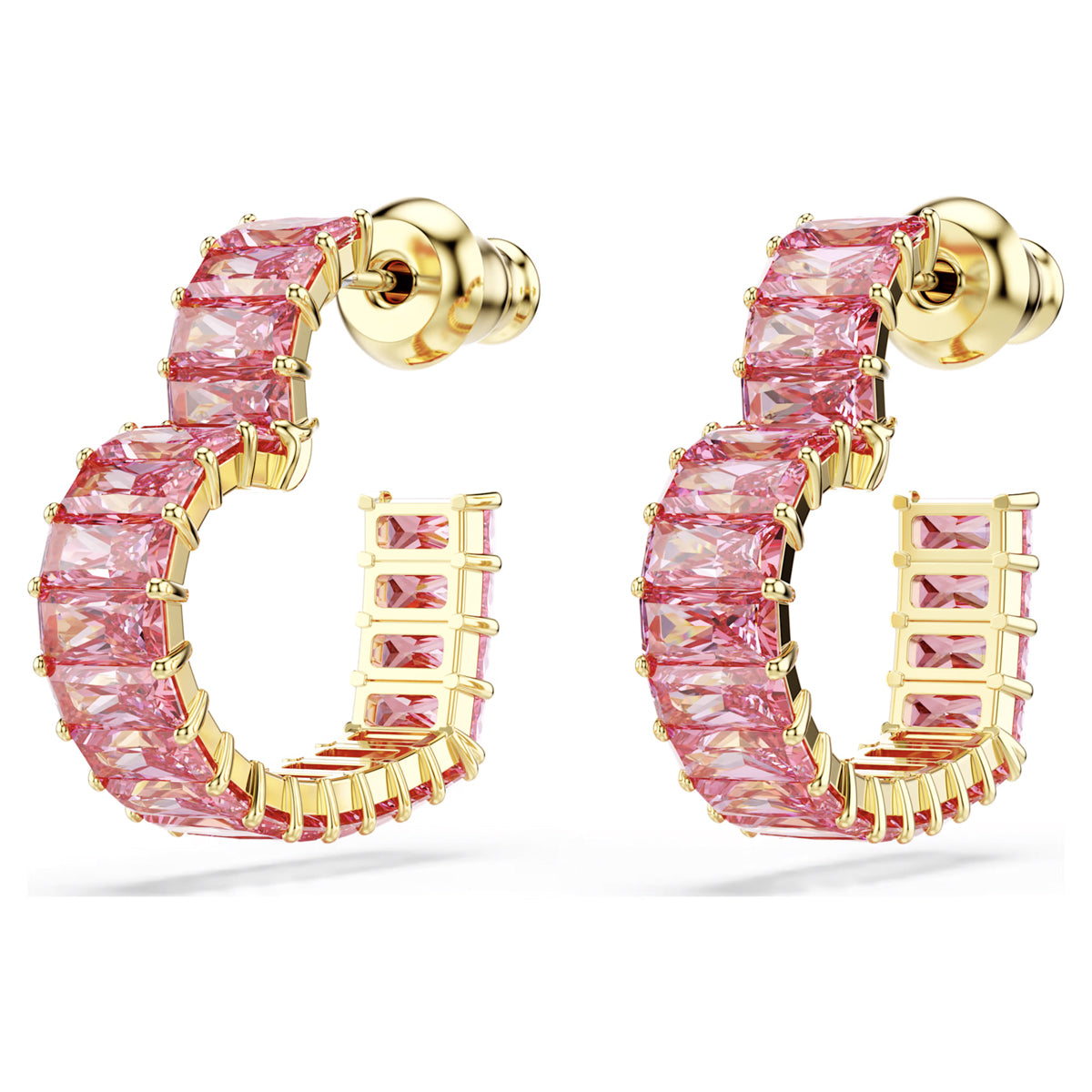 Swarovski Matrix Pink Crystal Heart Hoop Earrings in Yellow