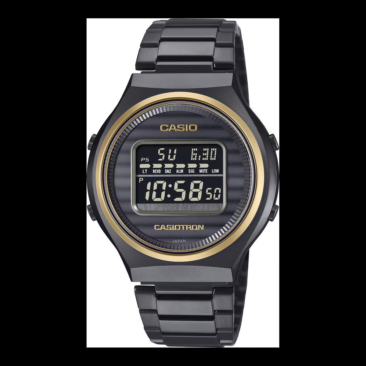 Casio 50th Anniversary Limited Edition Zero to One Watch with Digital Dial and Black Stainless Steel Bracelet with Gold Toned Details (solar movement)