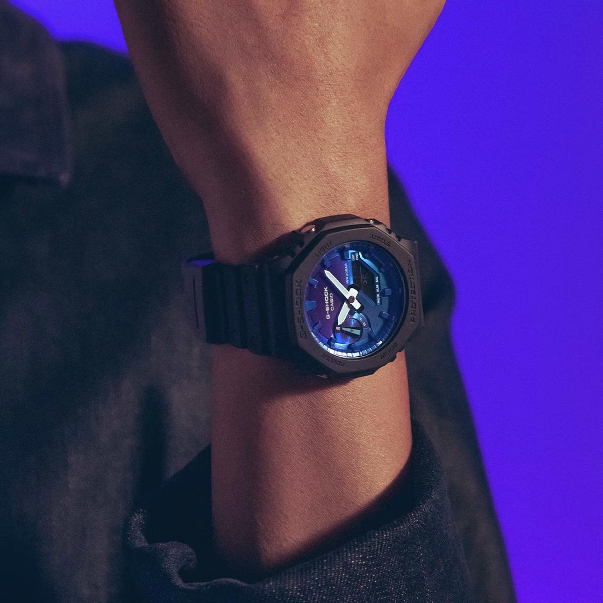 G-Shock The Flame Inside Mens Watch with Blue Gradient Dial and Black Smoke Strap (quartz movement)