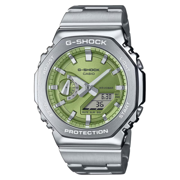 G-Shock 2100 Series Mens Watch with Lime Green Dial and Stainless
