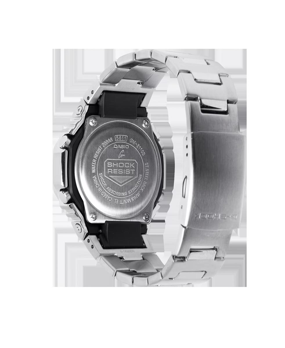 G-Shock 2100 Series Mens Watch with Orange Dial and Stainless Steel Bracelet (solar movement)