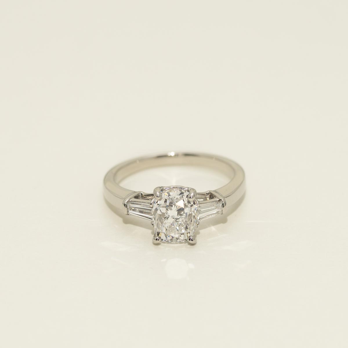 Cushion Cut Diamond Three Stone Engagement Ring in Platinum (2 1/3ct tw)