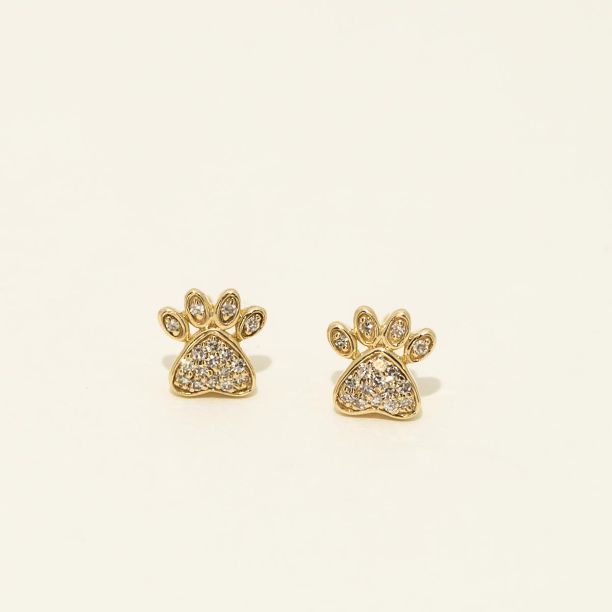 Diamond Dog Paw Stud Earrings in 10kt Yellow Gold (1/7ct tw)