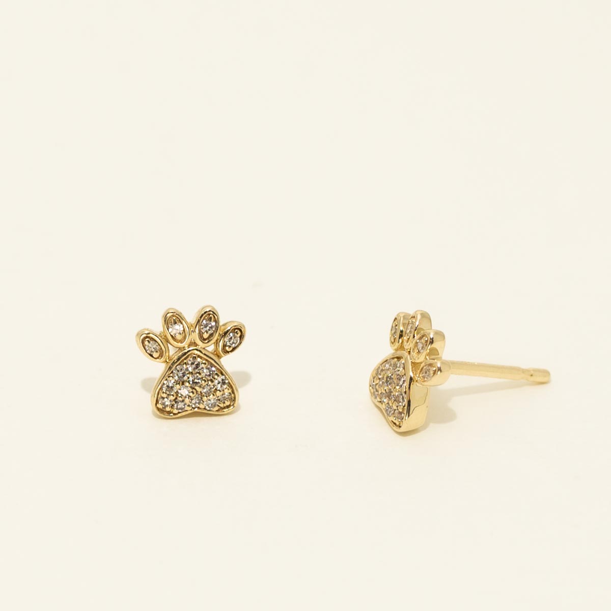 Diamond Dog Paw Stud Earrings in 10kt Yellow Gold (1/7ct tw)