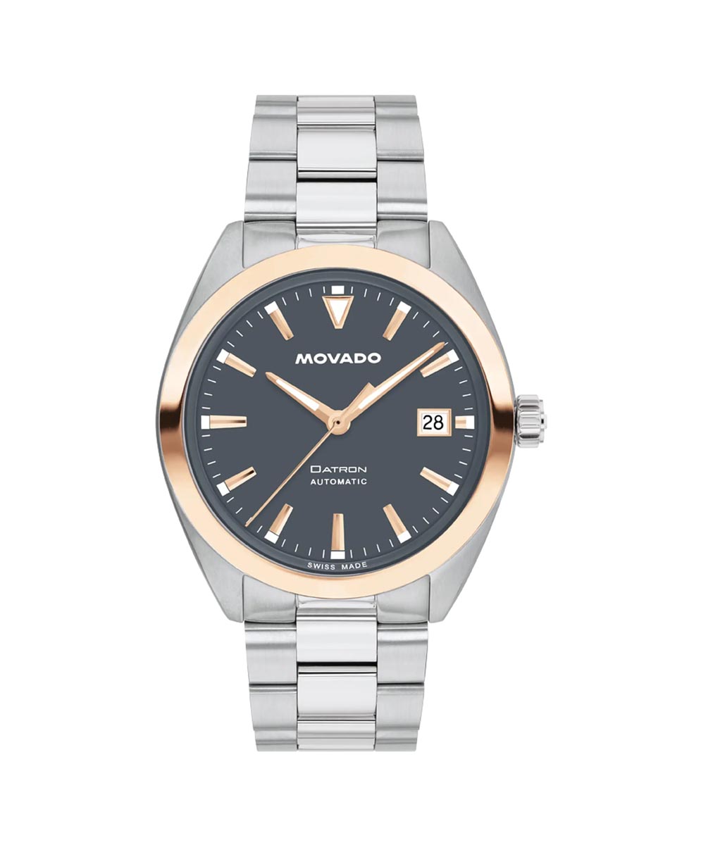Movado Heritage Series Datron Automatic Mens Watch with Charcoal Dial and Stainless Steel Bracelet (automatic movement)