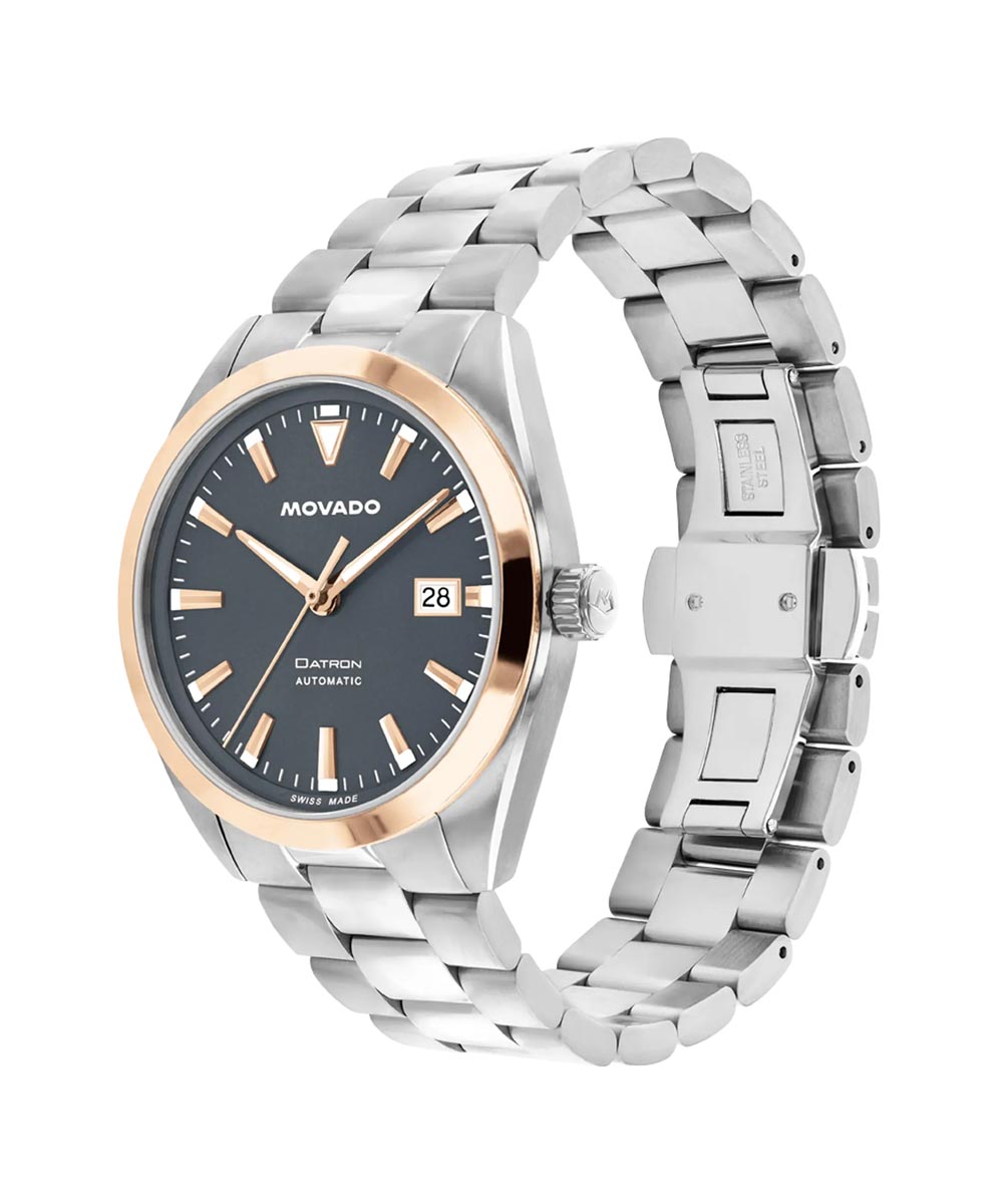 Movado Heritage Series Datron Automatic Mens Watch with Charcoal Dial and Stainless Steel Bracelet (automatic movement)