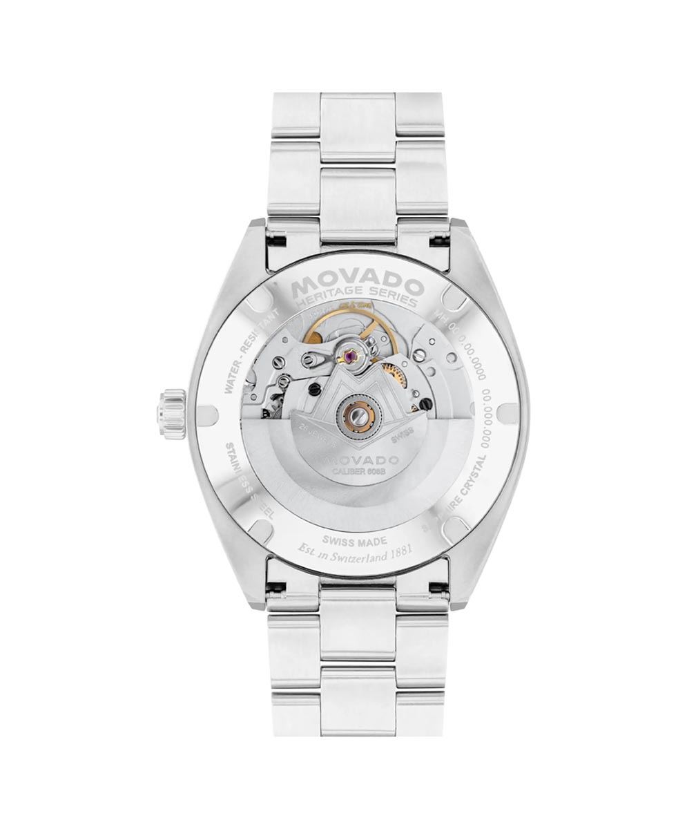 Movado Heritage Series Datron Automatic Mens Watch with Charcoal Dial and Stainless Steel Bracelet (automatic movement)