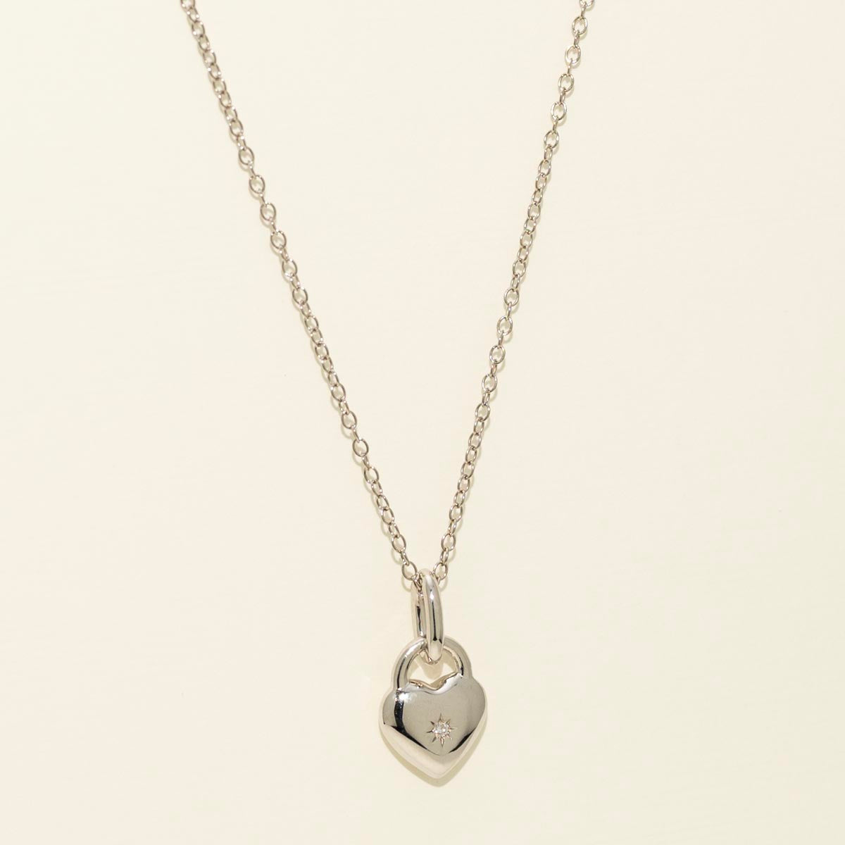 Heart Lock Necklace in Sterling Silver with Diamond (.01ct tw)