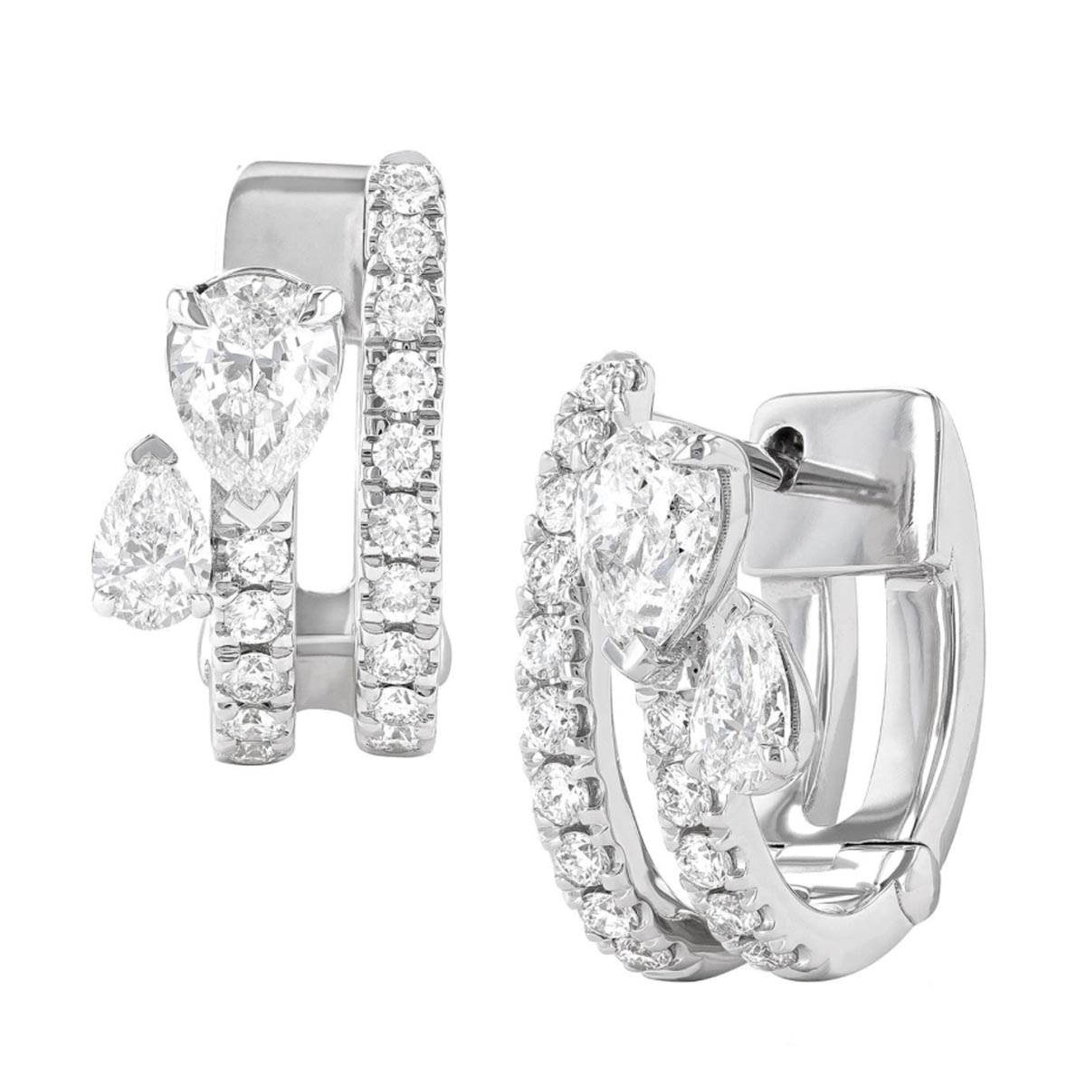 Pear Shape Diamond Double Hoop Earrings in 18kt White Gold (1 1/7ct tw)
