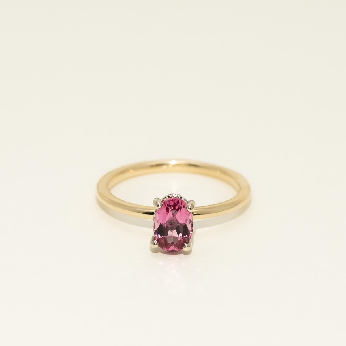 Pink Tourmaline Ring in 14kt Yellow Gold and White Gold with Diamonds (.04ct tw)