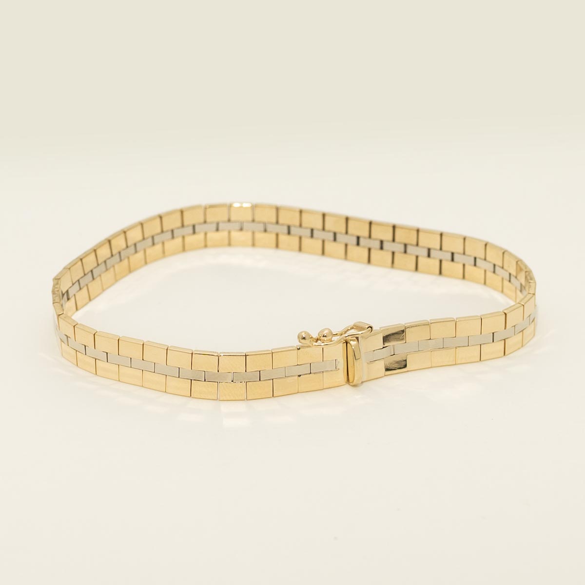 Estate Flat Link Bracelet in 14kt Yellow and White Gold (7 inches)