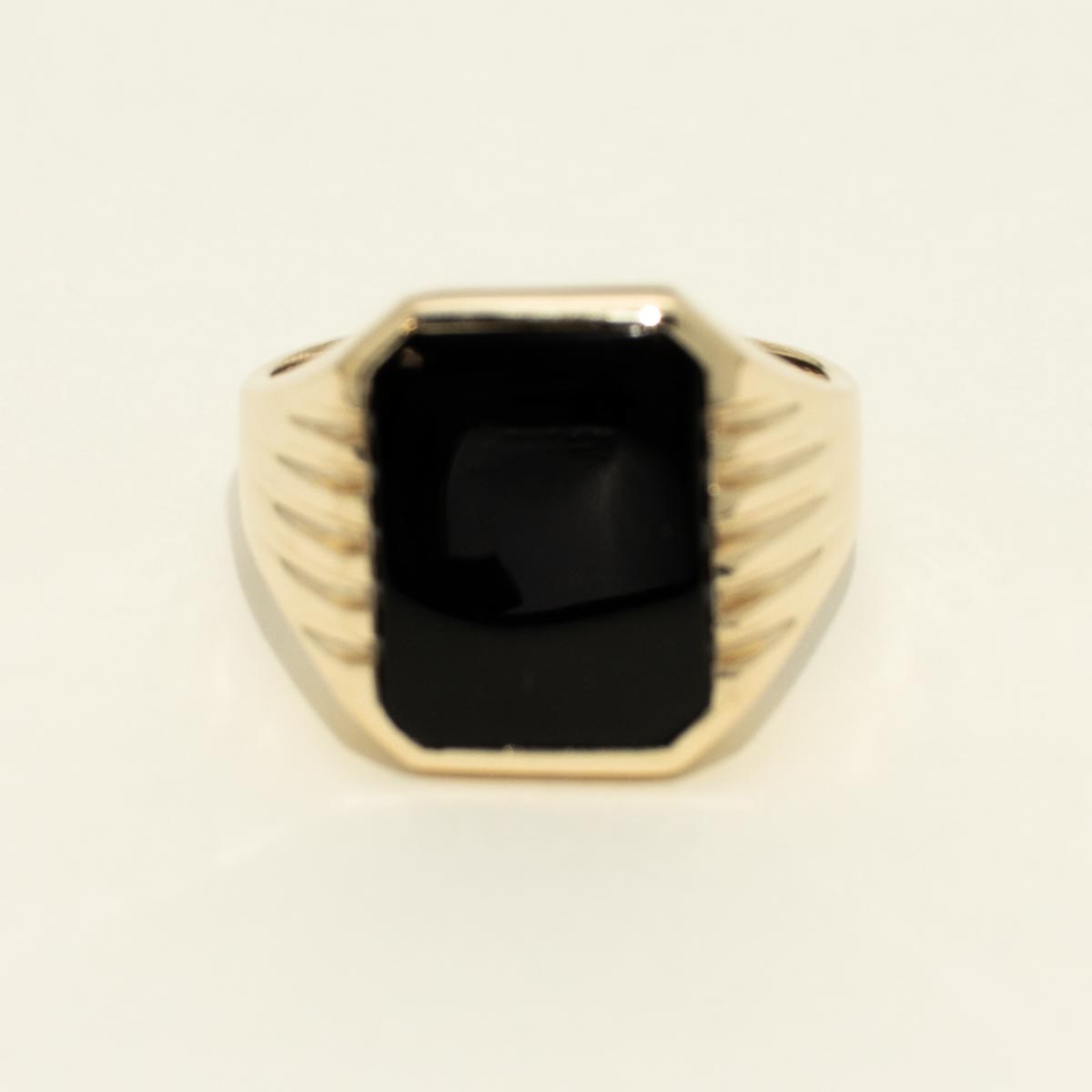 Estate Mens Black Onyx Signet Ring in 10kt Yellow Gold