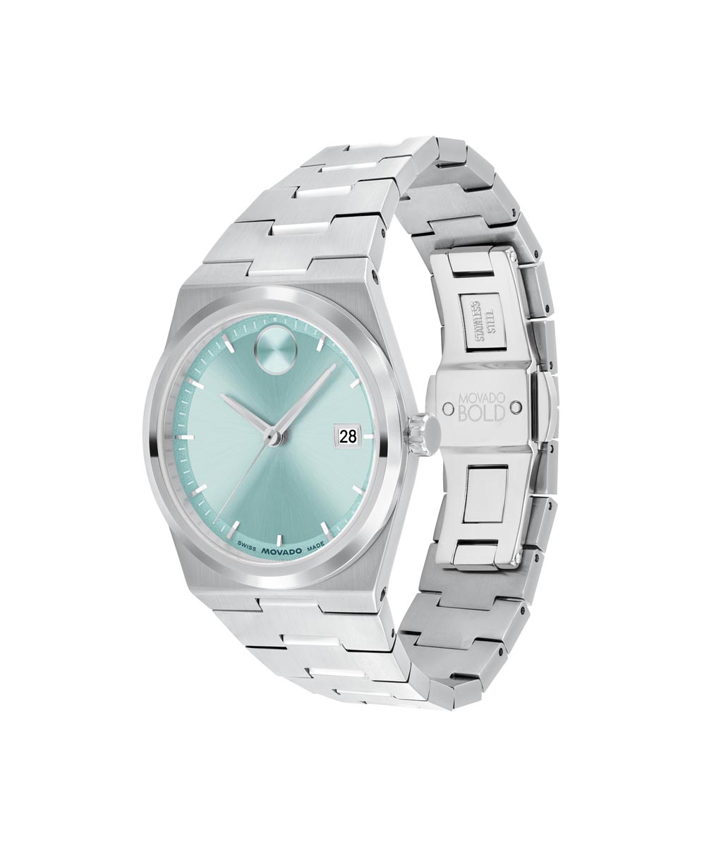 Movado Bold Quest Watch with Seafoam Blue Dial and Stainless Steel Bracelet (Swiss quartz movement)