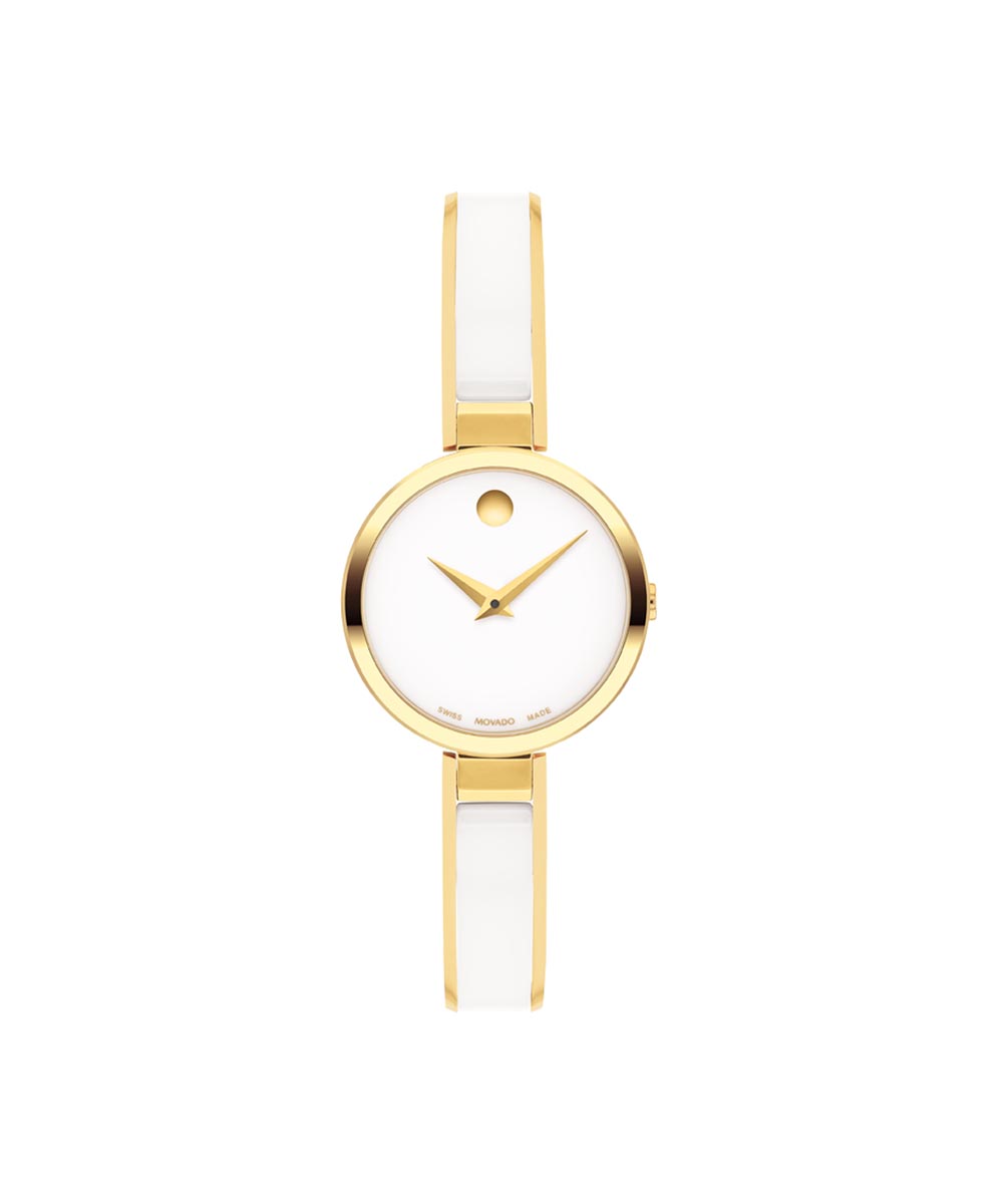 Movado Moda Womens Watch with White Dial and White Ceramic and Gold Toned Stainless Steel Bracelet (Swiss quartz movement)