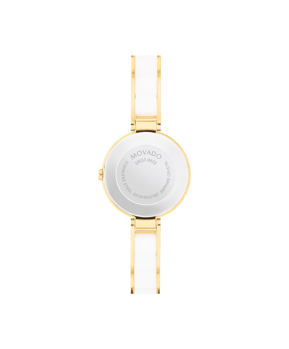 Movado Moda Womens Watch with White Dial and White Ceramic and Gold Toned Stainless Steel Bracelet (Swiss quartz movement)