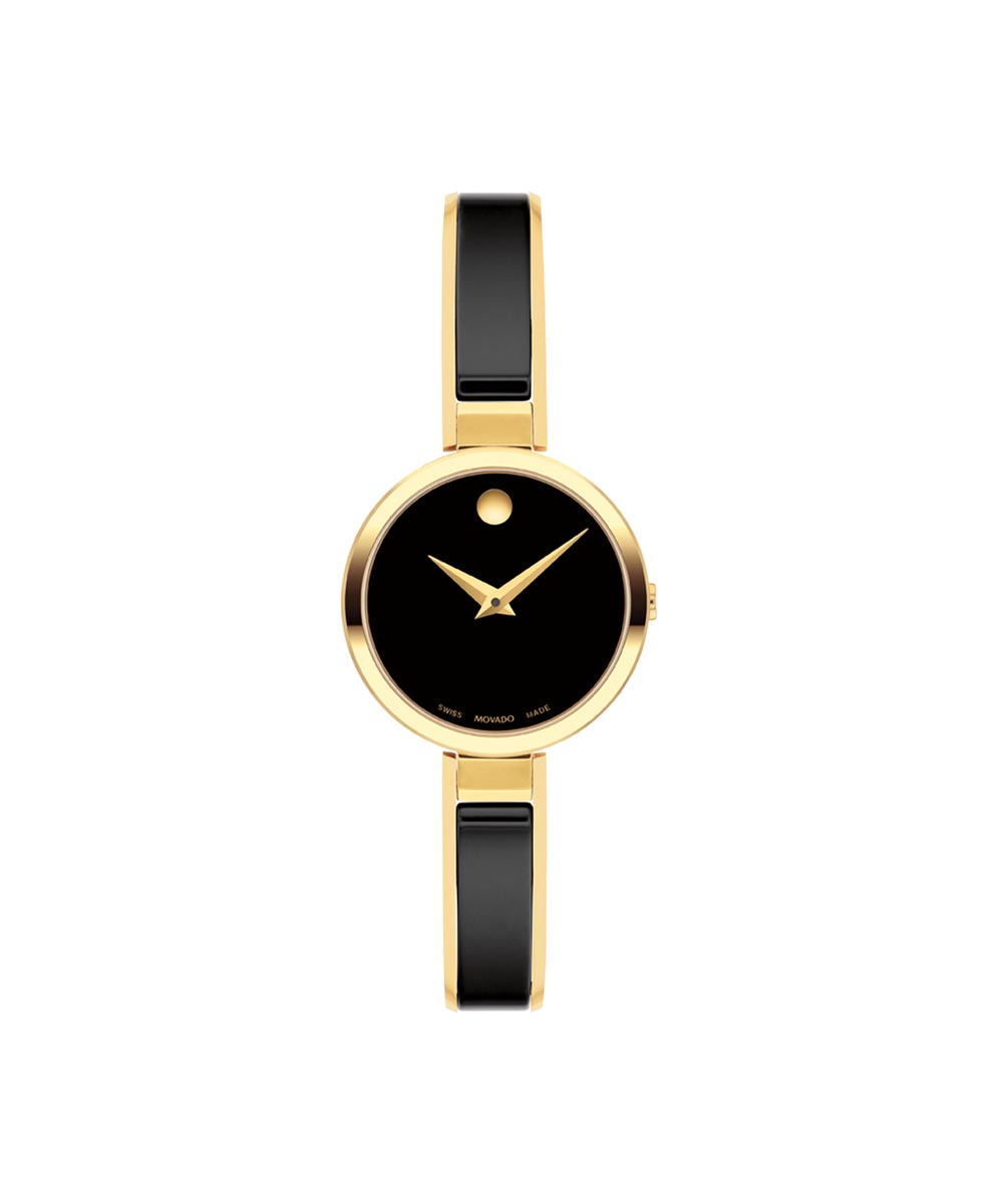 Movado Moda Womens Watch with Black Dial and Black Ceramic and Gold Toned Stainless Steel Bracelet (Swiss quartz movement)