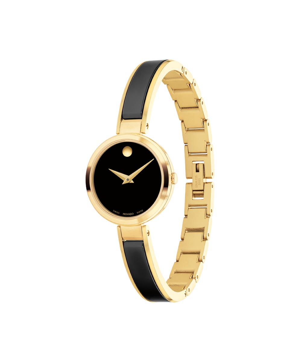 Movado Moda Womens Watch with Black Dial and Black Ceramic and Gold Toned Stainless Steel Bracelet (Swiss quartz movement)
