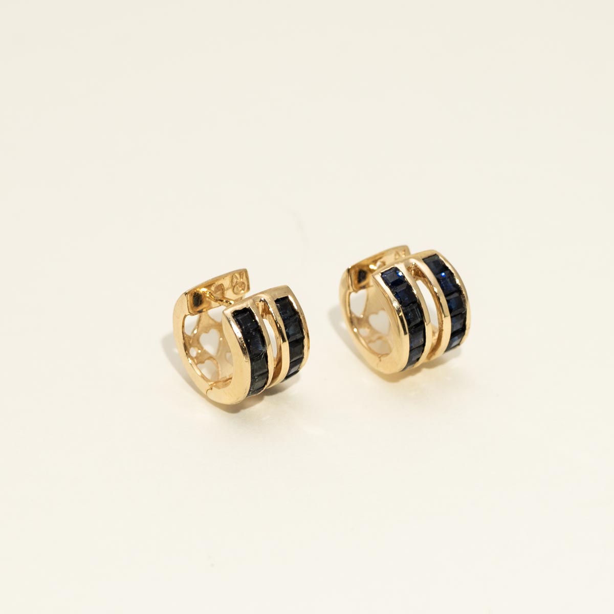 Estate Princess Cut Sapphire Channel Hoop Earrings in 10kt Yellow Gold
