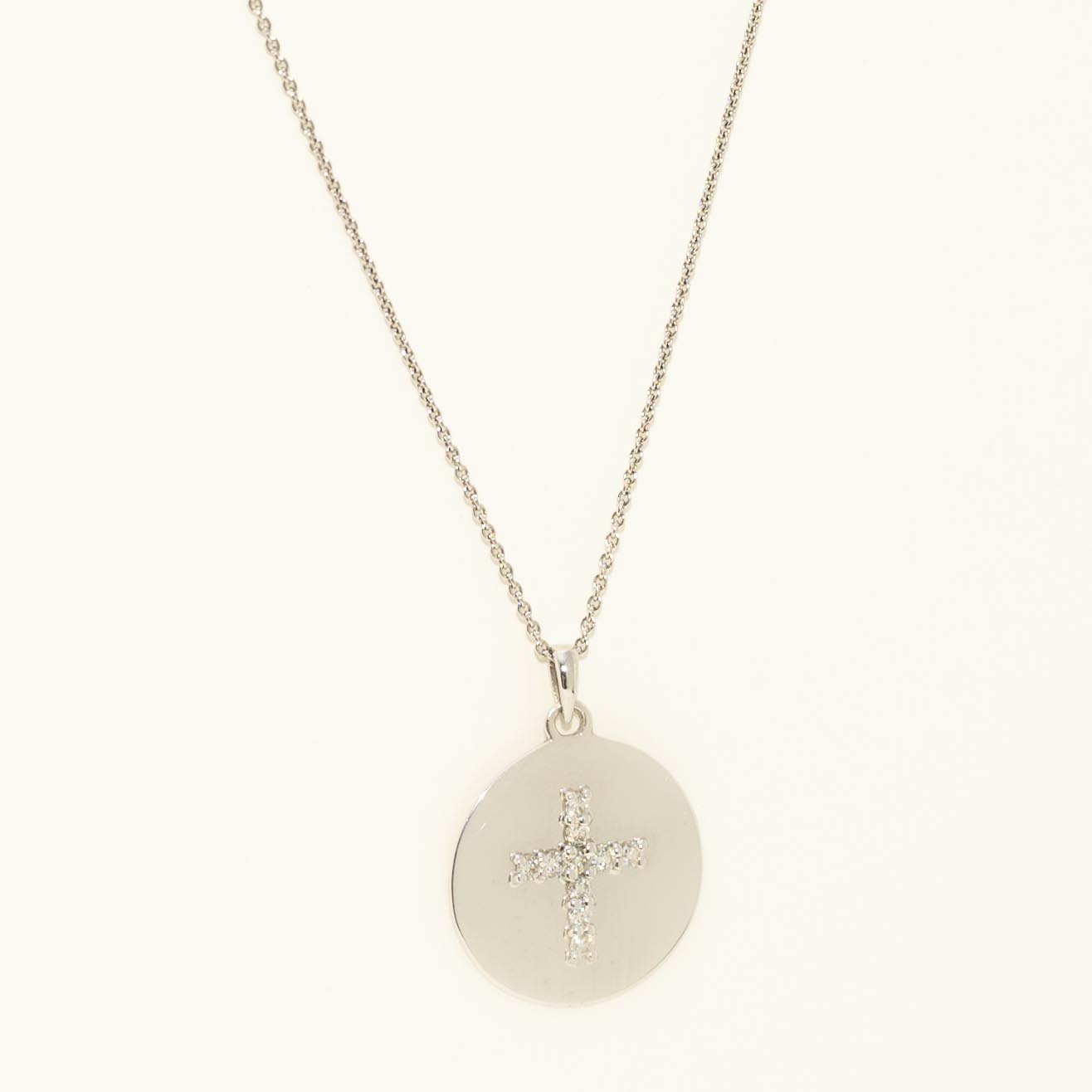 Diamond Cross Disc Necklace in 14kt White Gold (1/10ct tw)