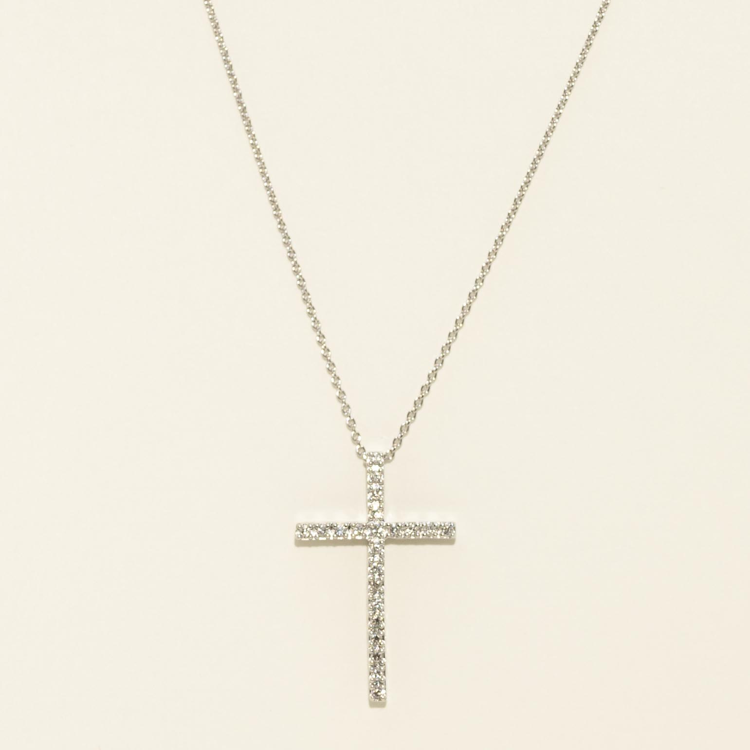 Diamond Cross Necklace in 14kt White Gold (1/10ct tw)