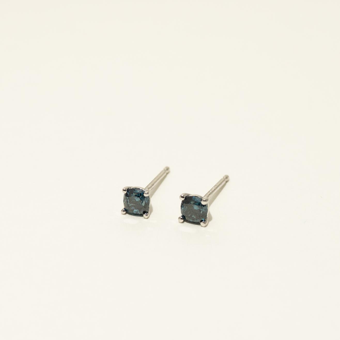 Cushion Cut Blue Diamond Stud Earrings in 14kt White Gold (3/8ct tw)