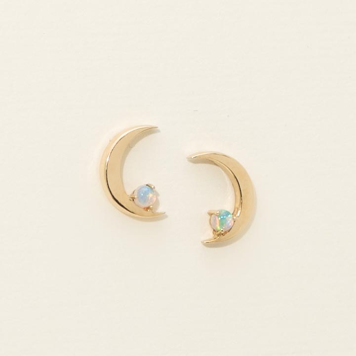 Parlé Opal Moon Stud Earrings in 14kt Yellow Gold